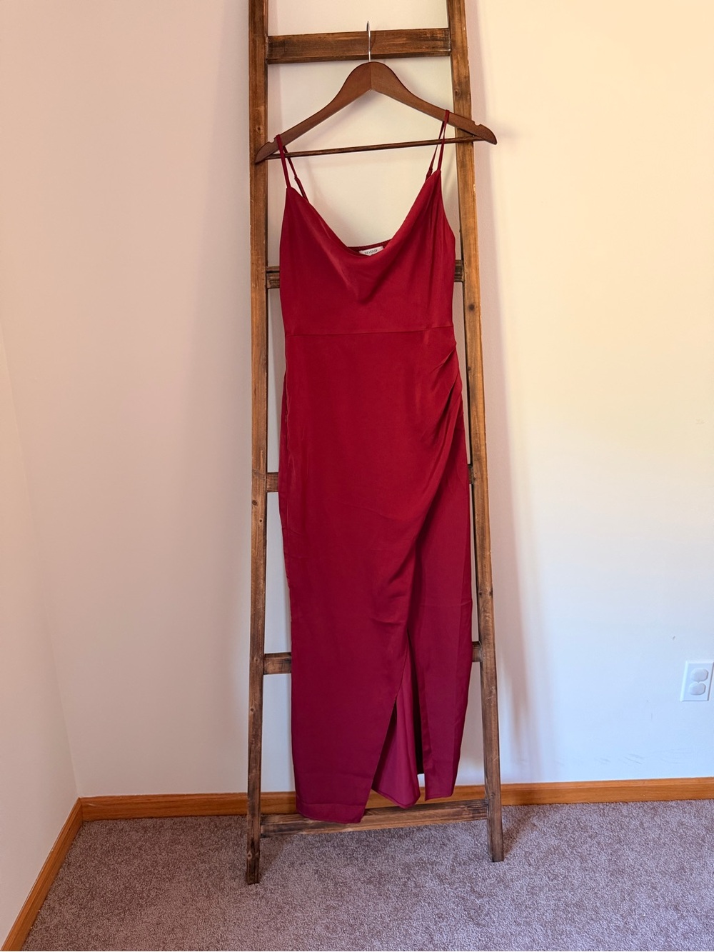 Red Satin Spaghetti Strap Maxi Dress